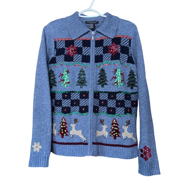Reference Point Women's size Medium Christmas Holiday Cardigan Sweater Full Zip - Picture 1 of 5